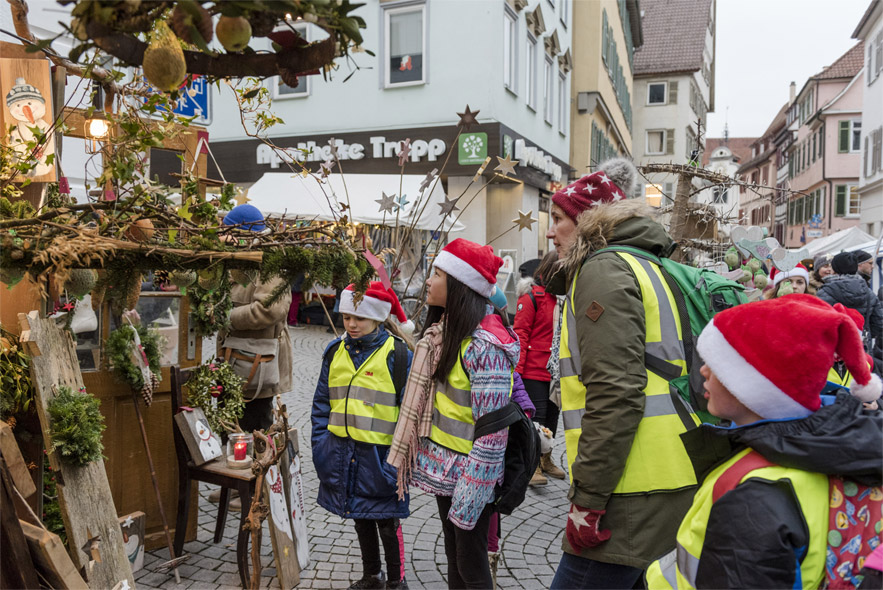 Pupils and staff from Tanfield Primary and Tanfield School at Tübingen's Christmas market.